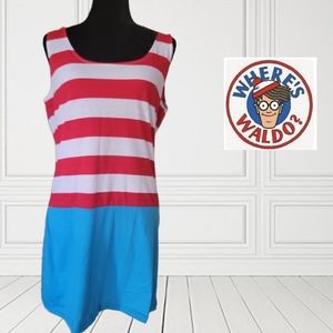 Wheres Waldo Wenda Halloween Costume Dress Mini Hat Eye Glass Frames Size L/XL